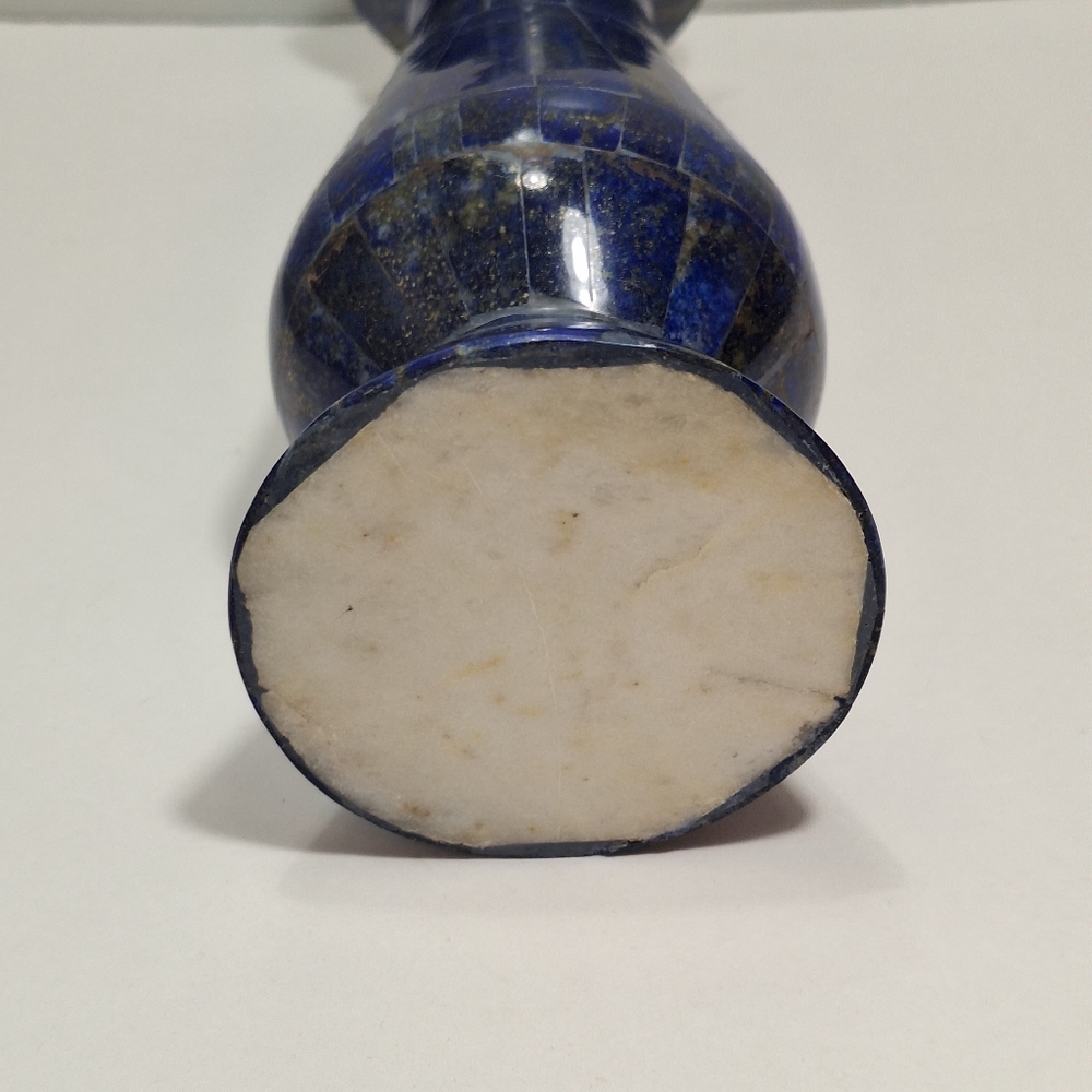 Blue Lapis Lazuli Handmade Brass Lined Natural Gemstone Inlay Vase Cobalt Unique - Picture 5 of 15